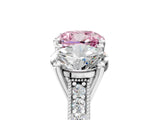 Platinum Three-Stone Fancy Pink Cushion  Diamond Milgrain Pave Band with Prong Setting 5