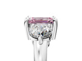 Platinum Three-Stone Fancy Pink Emerald  Brilliant Cut Solitaire Ring with Prong Setting on a Classic Band 5