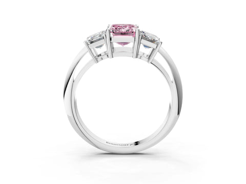 Platinum Three-Stone Fancy Pink Emerald Cut Cut Diamond Engagement Ring with Prong Setting on a White Gold Band_45
