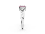 Platinum Three-Stone Fancy Pink Emerald Cut Cut Diamond Ring with Trillion Side Stones on a Split Shank Band_74