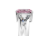 Platinum Three-Stone Fancy Pink Emerald Cut Cut Diamond Ring with Trillion Side Stones on a Split Shank Band_77