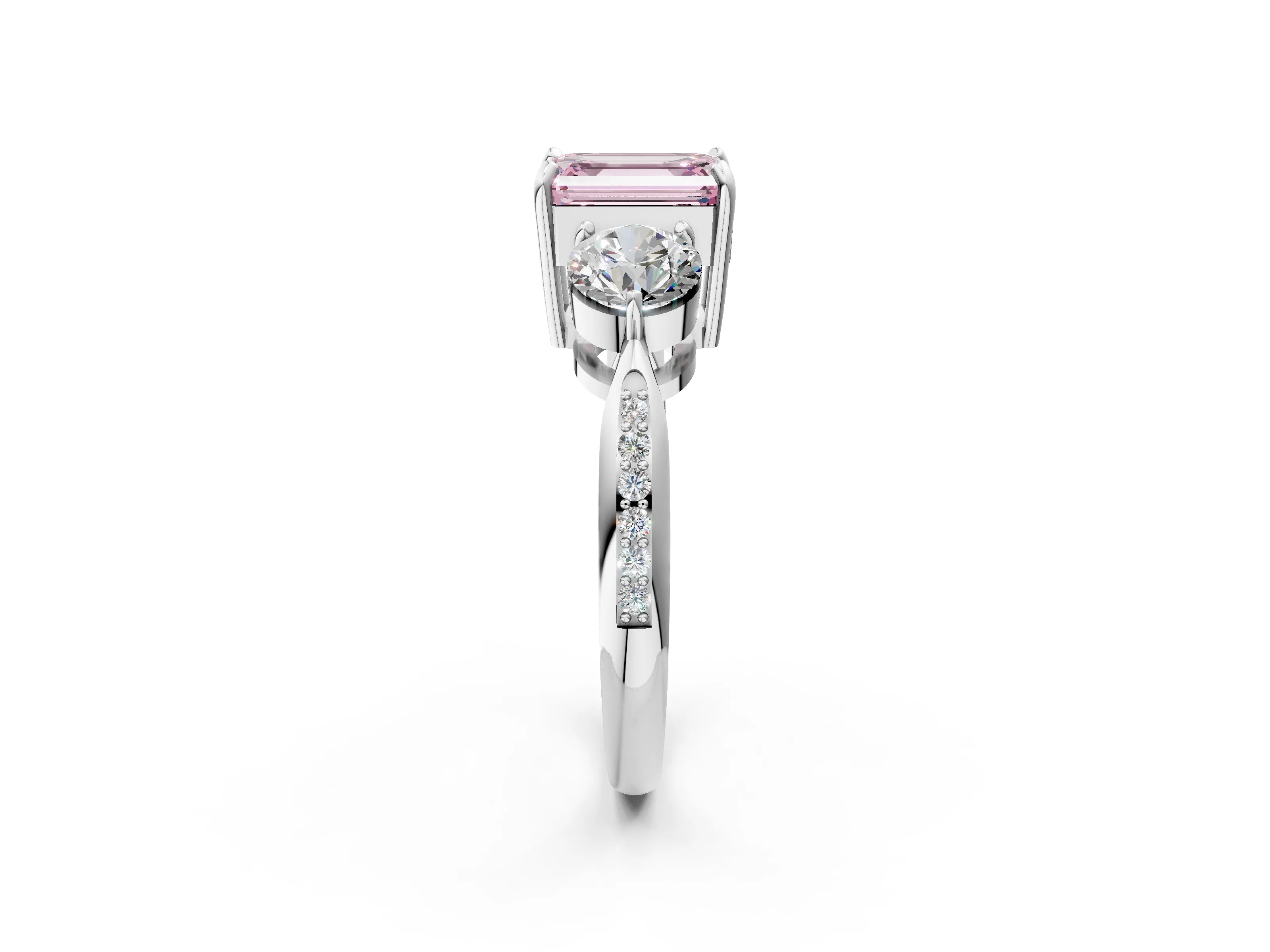 Platinum Three-Stone Fancy Pink Emerald Cut Diamond Channel Set Engagement Ring with Prong Setting_20