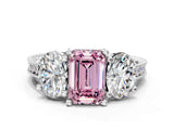 Platinum Three-Stone Fancy Pink Emerald  Diamond Milgrain Pave Band with Prong Setting 1