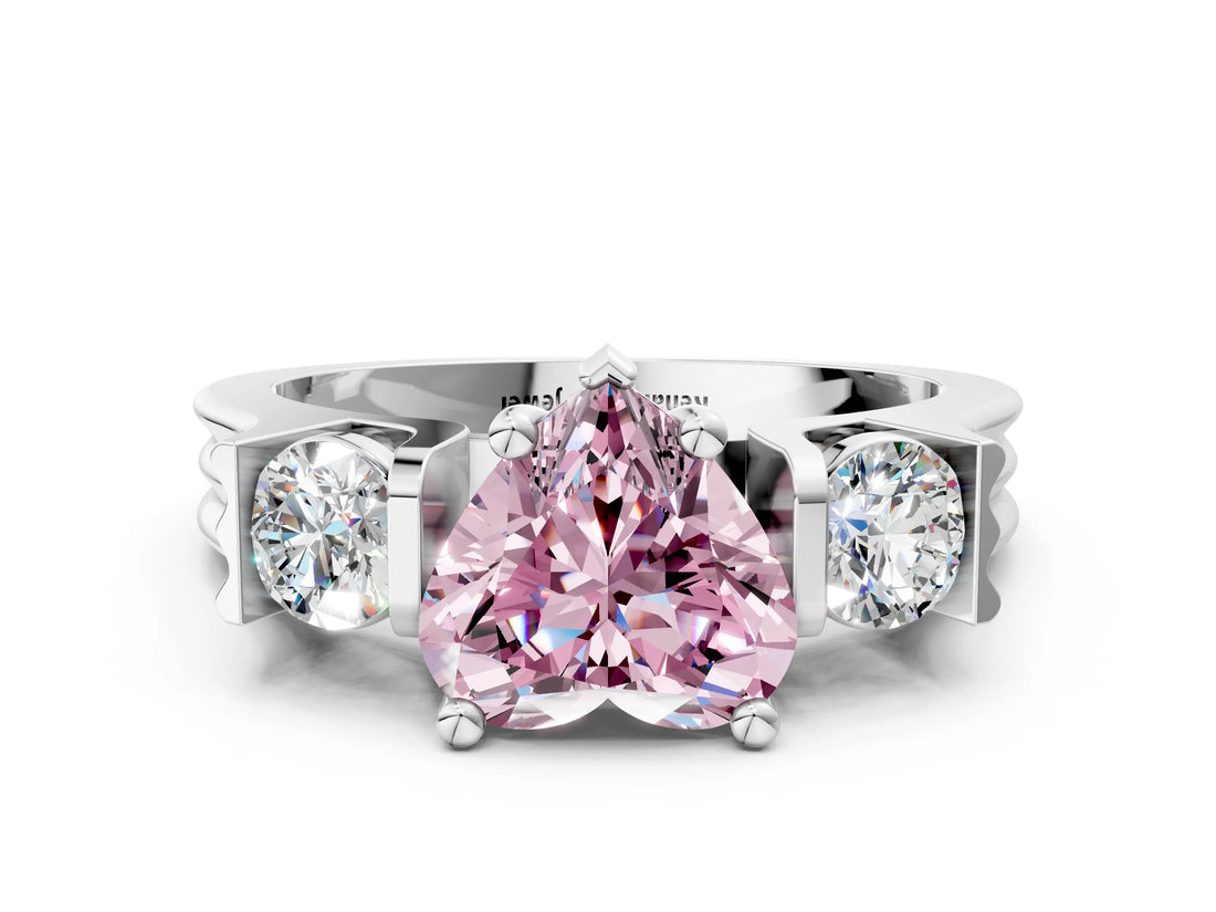Platinum Three-Stone Fancy Pink Heart Cut Cut Classic Band Prong Setting Ring_12