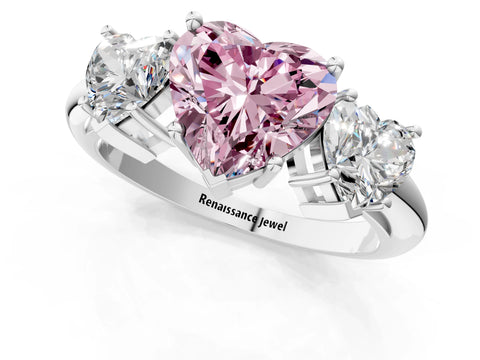 Platinum Three-Stone Fancy Pink Heart Cut Cut Diamond Engagement Ring with Prong Setting on a White Gold Band_49
