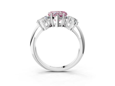 Platinum Three-Stone Fancy Pink Heart Cut Cut Diamond Engagement Ring with Prong Setting on a White Gold Band_51