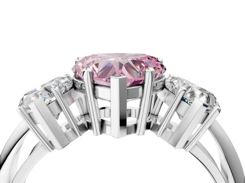 Platinum Three-Stone Fancy Pink Heart Cut Cut Diamond Engagement Ring with Prong Setting on a White Gold Band_52
