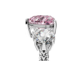 Platinum Three-Stone Fancy Pink Heart Cut Cut Milgrain Band Prong Setting Ring_83