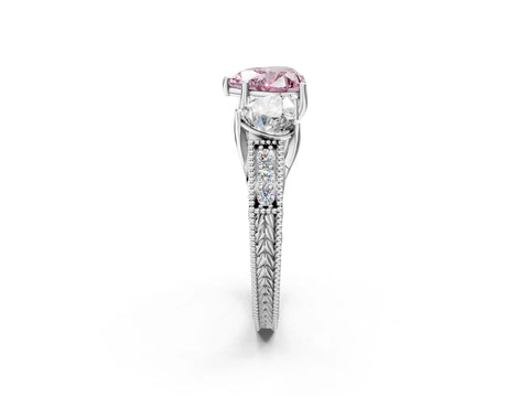 Platinum Three-Stone Fancy Pink Heart Cut Cut Milgrain Pavé Engagement Ring_20
