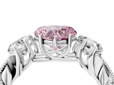 Platinum Three-Stone Fancy Pink Heart Cut Cut Milgrain Pavé Engagement Ring_22