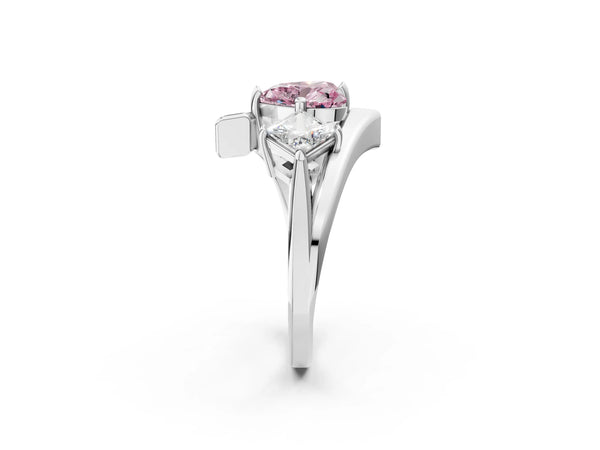 Platinum Three-Stone Fancy Pink Heart Cut Cut Tension Band Ring with Four-Prong Setting