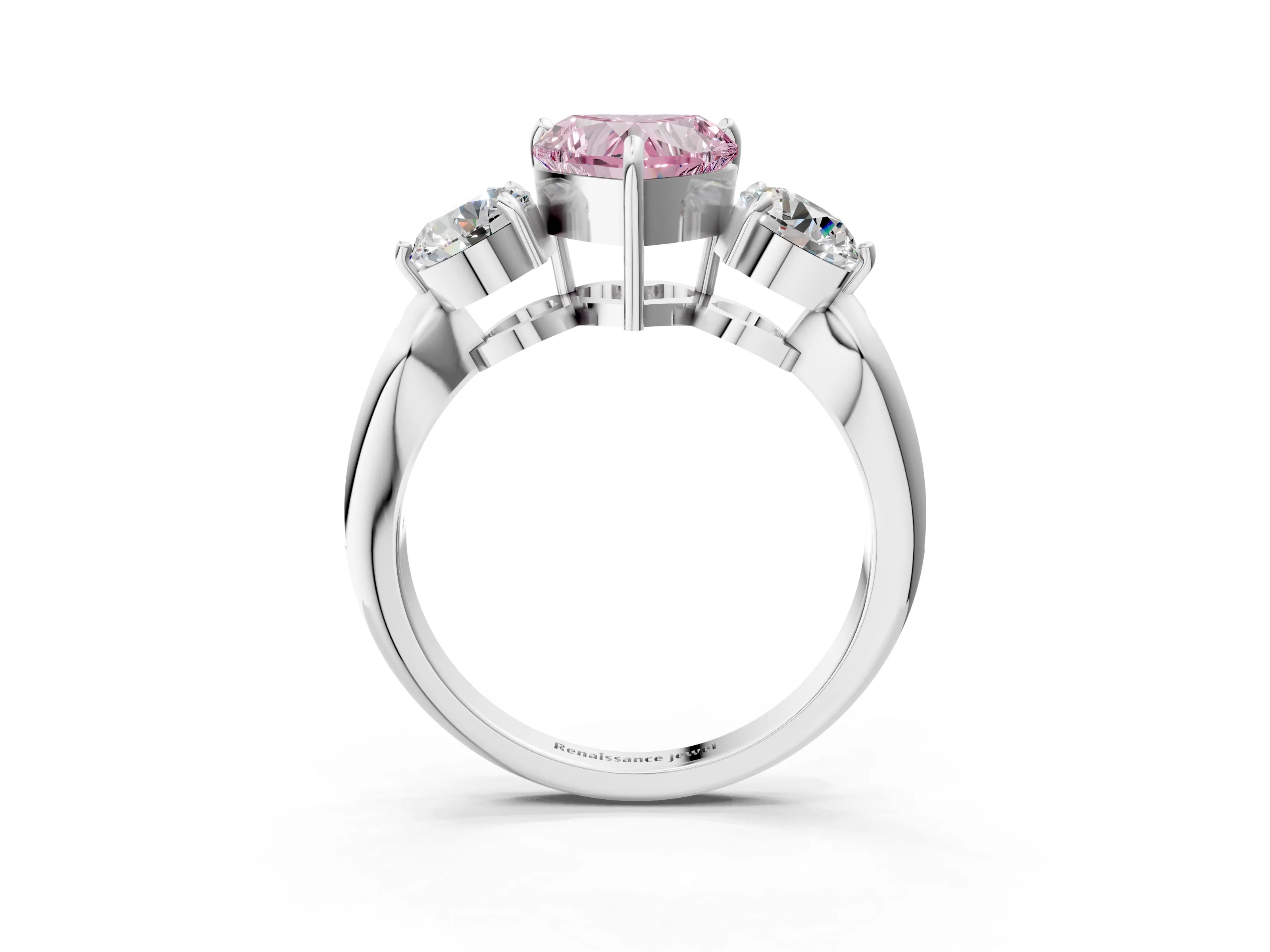 Platinum Three-Stone Fancy Pink Heart Cut Diamond Channel Set Engagement Ring with Prong Setting_22