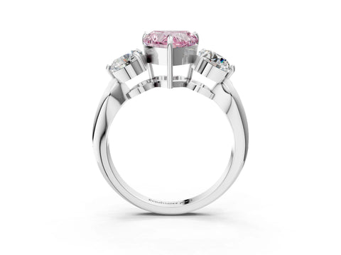 Platinum Three-Stone Fancy Pink Heart Cut Diamond Channel Set Engagement Ring with Prong Setting_22