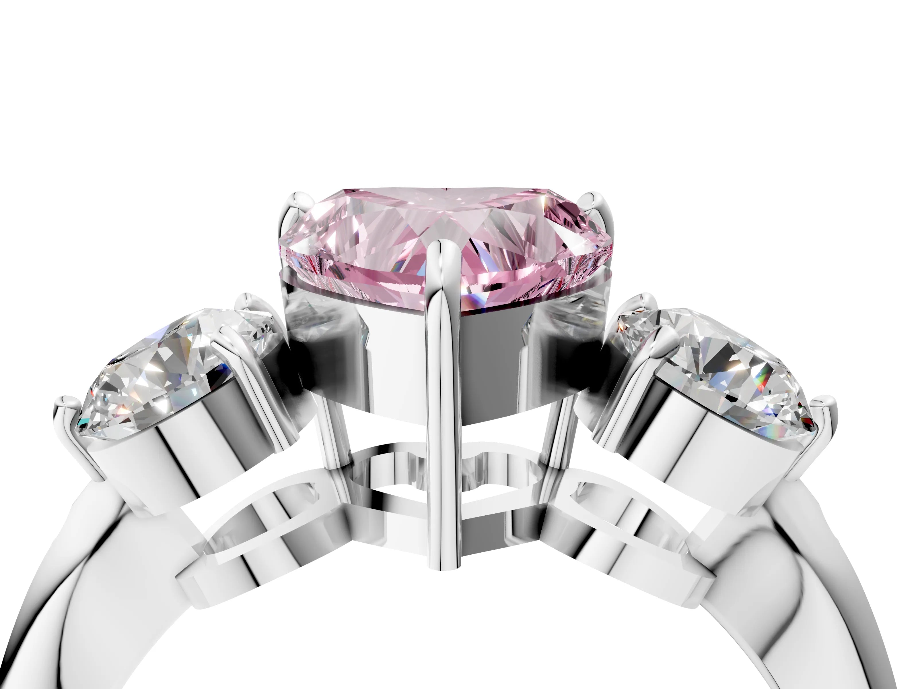 Platinum Three-Stone Fancy Pink Heart Cut Diamond Channel Set Engagement Ring with Prong Setting_23