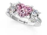 Platinum Three-Stone Fancy Pink Heart  Diamond Milgrain Pave Band with Prong Setting 2