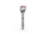 Platinum Three-Stone Fancy Pink Heart  Diamond Milgrain Pave Band with Prong Setting 3