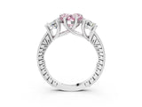 Platinum Three-Stone Fancy Pink Heart  Diamond Milgrain Pave Band with Prong Setting 4