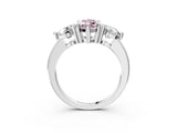 Platinum Three-Stone Fancy Pink Marquise  Brilliant Cut Solitaire Ring with Prong Setting on a Classic Band 3