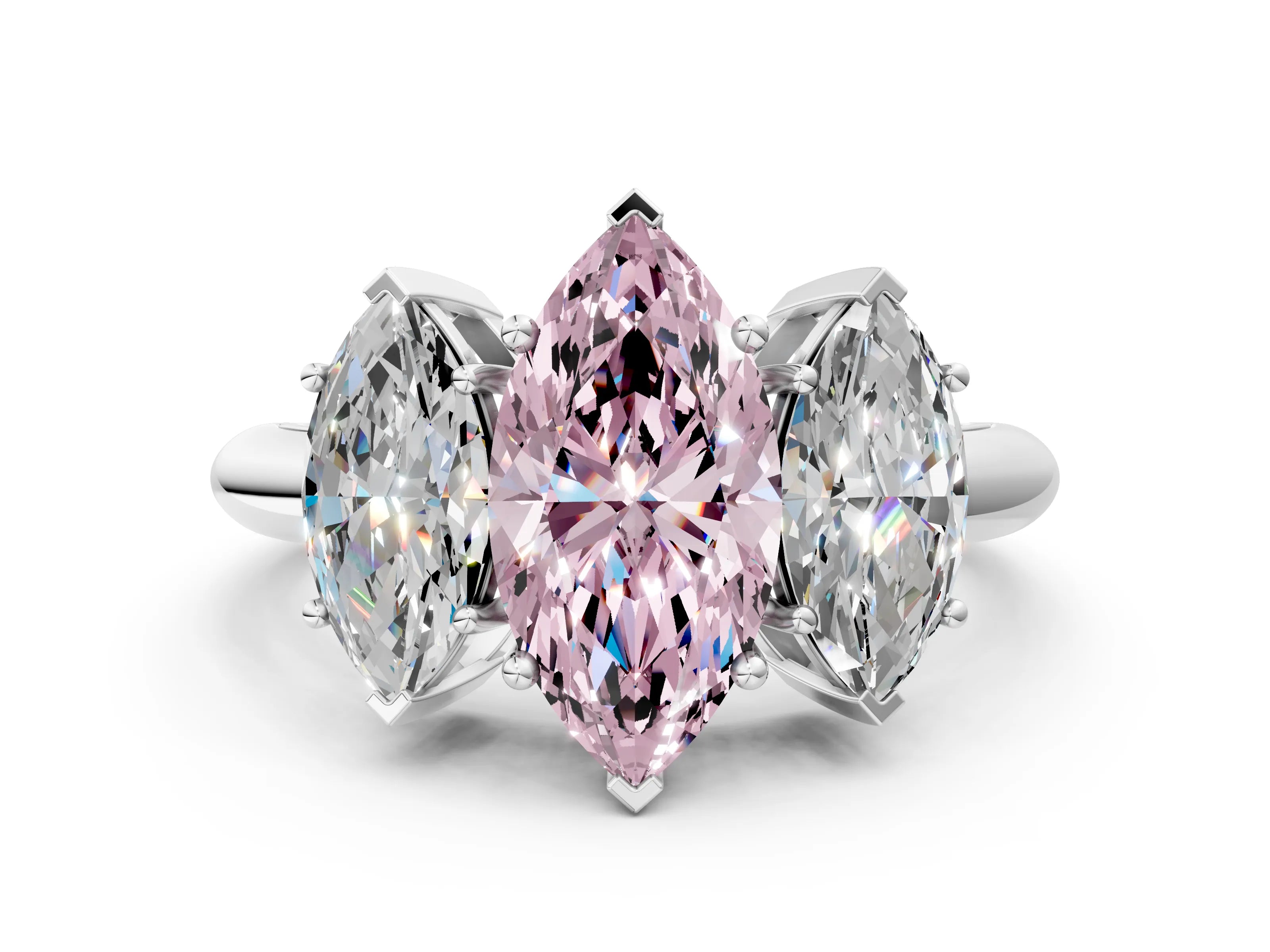 Platinum Three-Stone Fancy Pink Marquise Cut Cut Diamond Engagement Ring with Prong Setting on a White Gold Band_42