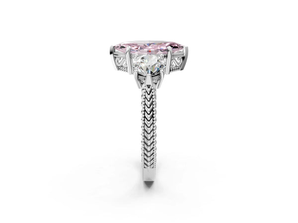 Platinum Marquise Vintage Three Stone Engagement Ring Setting for Fancy Pink Center