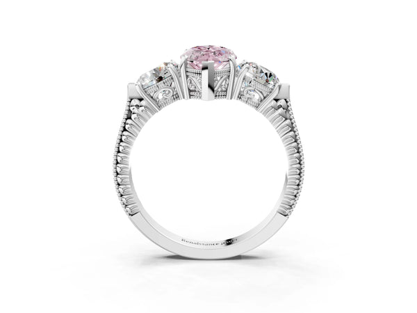 Platinum Marquise Vintage Three Stone Engagement Ring Setting for Fancy Pink Center