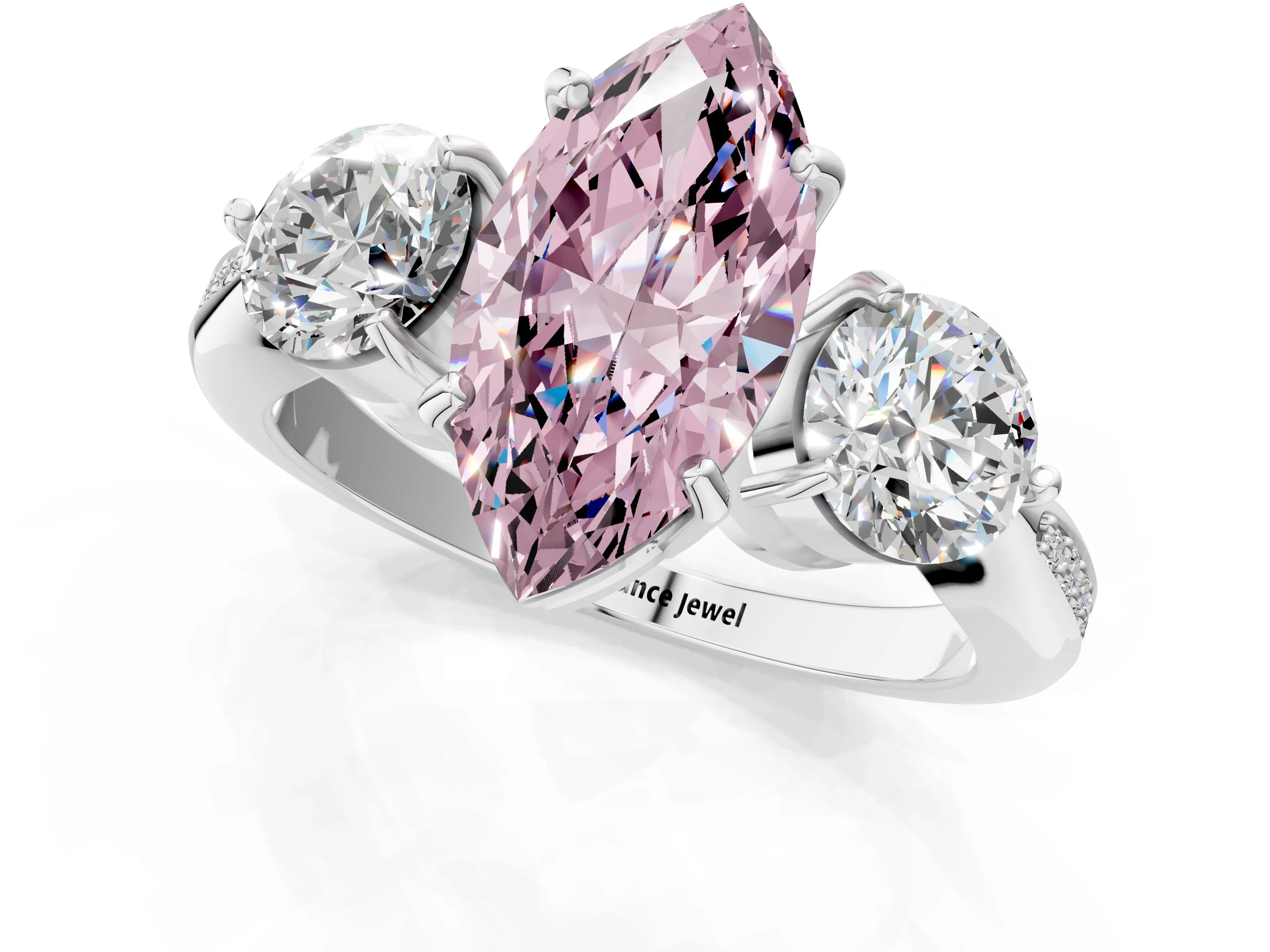 Platinum Three-Stone Fancy Pink Marquise Cut Diamond Channel Set Engagement Ring with Prong Setting_25