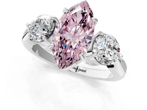 Platinum Three-Stone Fancy Pink Marquise Cut Diamond Channel Set Engagement Ring with Prong Setting_25