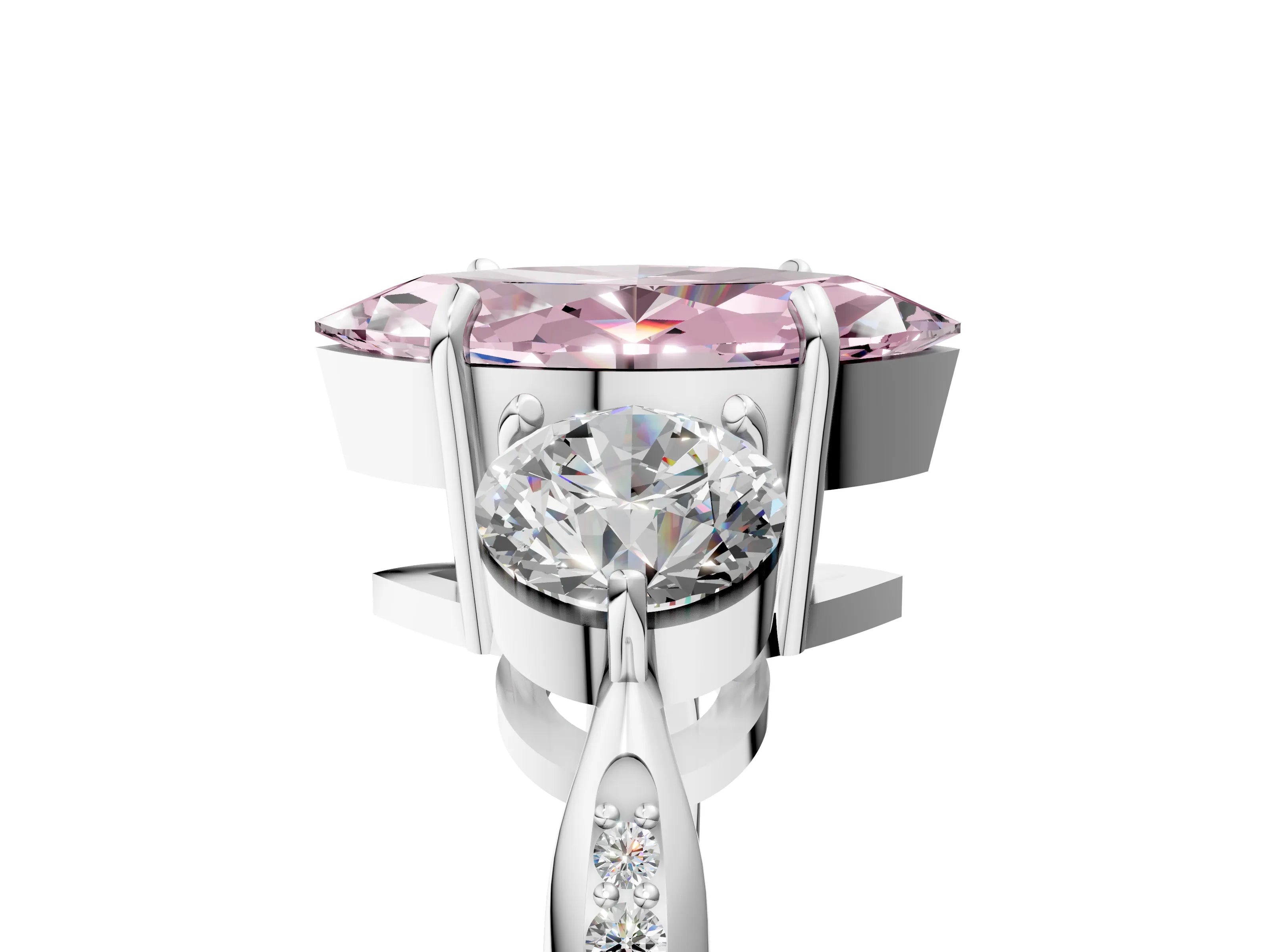Platinum Three-Stone Fancy Pink Marquise Cut Diamond Channel Set Engagement Ring with Prong Setting_29