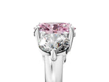 Platinum Three-Stone Fancy Pink Oval  Brilliant Cut Solitaire Ring with Prong Setting on a Classic Band