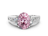 Platinum Three-Stone Fancy Pink Oval Cut Cut Diamond Ring with Trillion Side Stones on a Split Shank Band_36