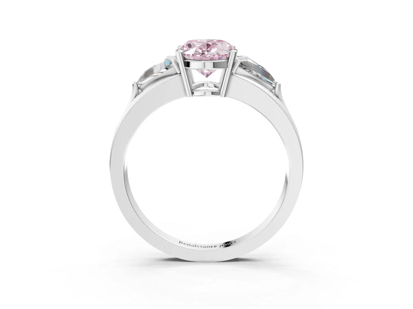 Platinum Oval Trillion Three Stone Engagement Ring Setting for Fancy Pink Center