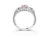 Platinum Three-Stone Fancy Pink Oval Cut Cut Milgrain Band Prong Setting Ring_21