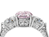 Platinum Three-Stone Fancy Pink Oval Cut Cut Milgrain Band Prong Setting Ring_22