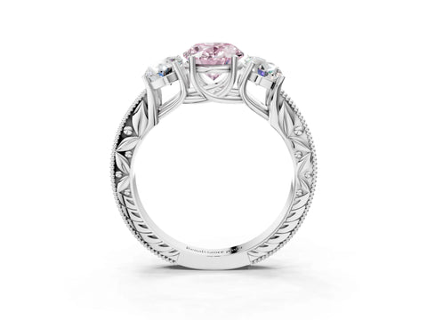 Platinum Three-Stone Fancy Pink Oval Cut Cut Milgrain Pavé Engagement Ring_22