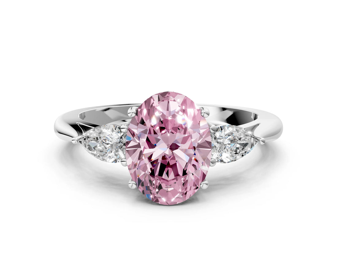 Platinum Three-Stone Fancy Pink Oval Cut Diamond Ring with Pear  Side Stones in Four-Prong Setting_12