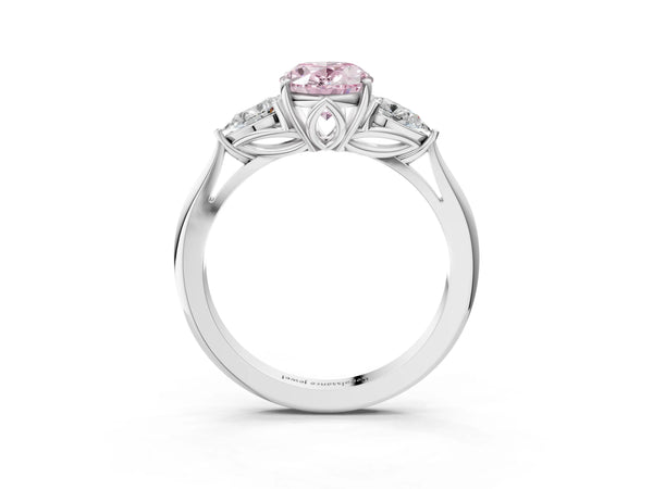 Platinum Oval Three Stone Engagement Ring Setting for Fancy Pink Center with Pear Side Stones