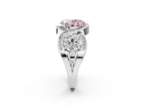 Platinum Three-Stone Fancy Pink Oval Cut Diamond Wave Pave Band with Prong Setting_8