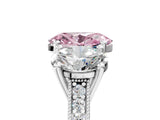 Platinum Three-Stone Fancy Pink Oval  Diamond Milgrain Pave Band with Prong Setting 5