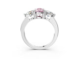 Platinum Three-Stone Fancy Pink Pear  Brilliant Cut Solitaire Ring with Prong Setting on a Classic Band 3