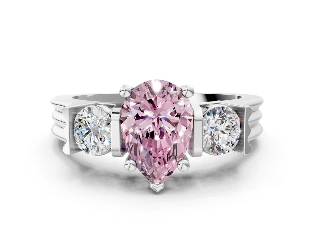 Platinum Three-Stone Fancy Pink Pear Cut Cut Classic Band Prong Setting Ring_6