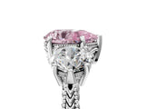 Platinum Three-Stone Fancy Pink Pear Cut Cut Milgrain Band Prong Setting Ring_11