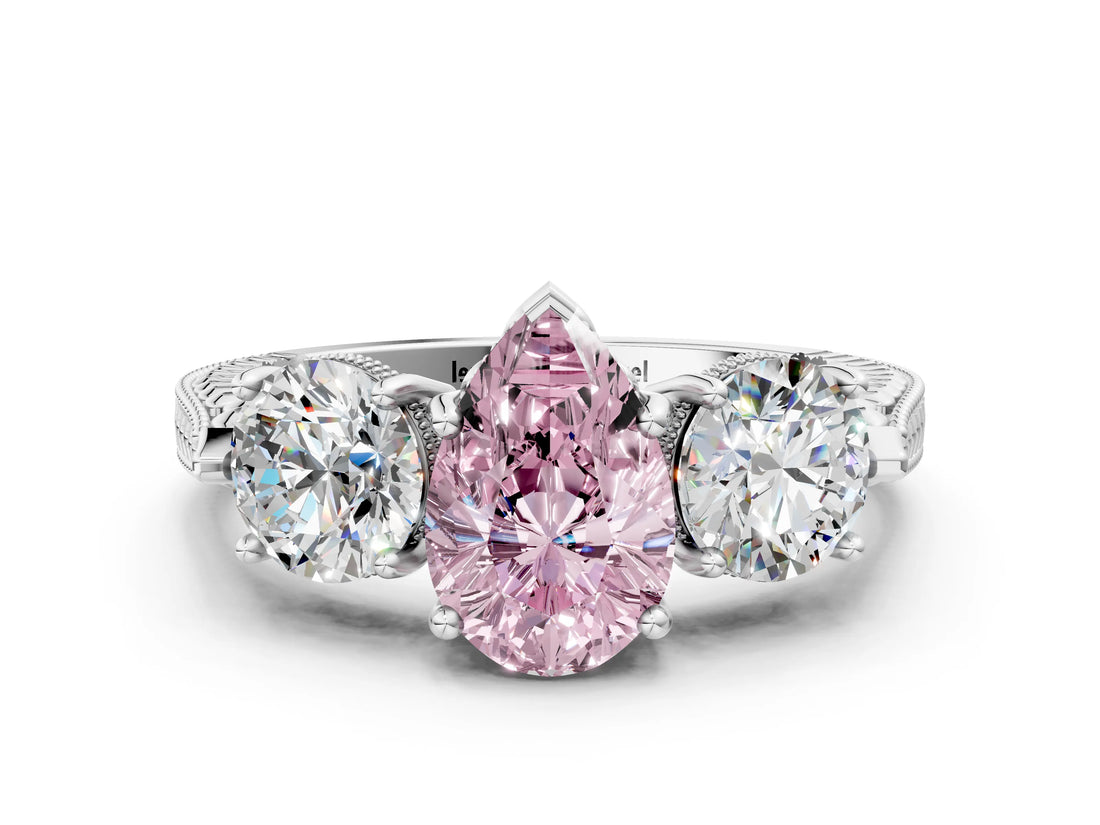 Platinum Three-Stone Fancy Pink Pear Cut Cut Milgrain Band Prong Setting Ring_6