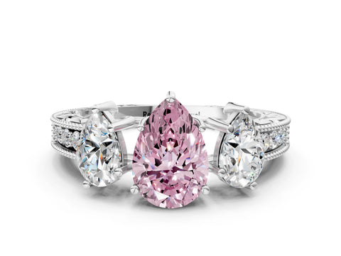 Platinum Three-Stone Fancy Pink Pear Cut Cut Milgrain Pavé Engagement Ring_18