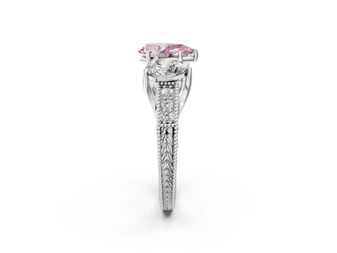Platinum Three-Stone Fancy Pink Pear Cut Cut Milgrain Pavé Engagement Ring_20
