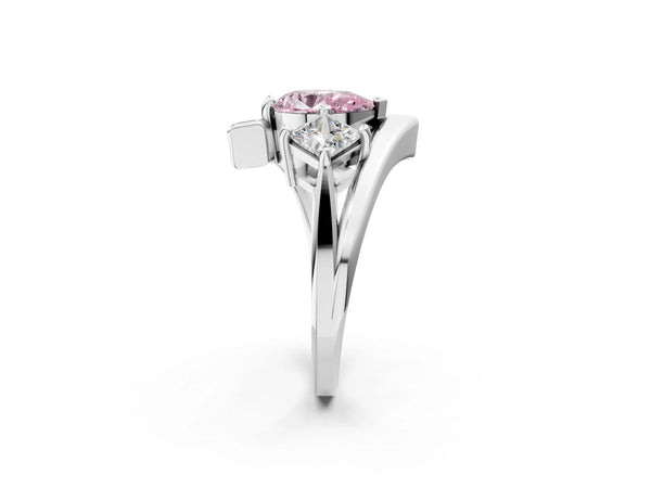 Platinum Three-Stone Fancy Pink Pear Cut Cut Tension Band Ring with Four-Prong Setting