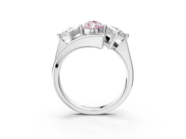 Platinum Three-Stone Fancy Pink Pear Cut Cut Tension Band Ring with Four-Prong Setting
