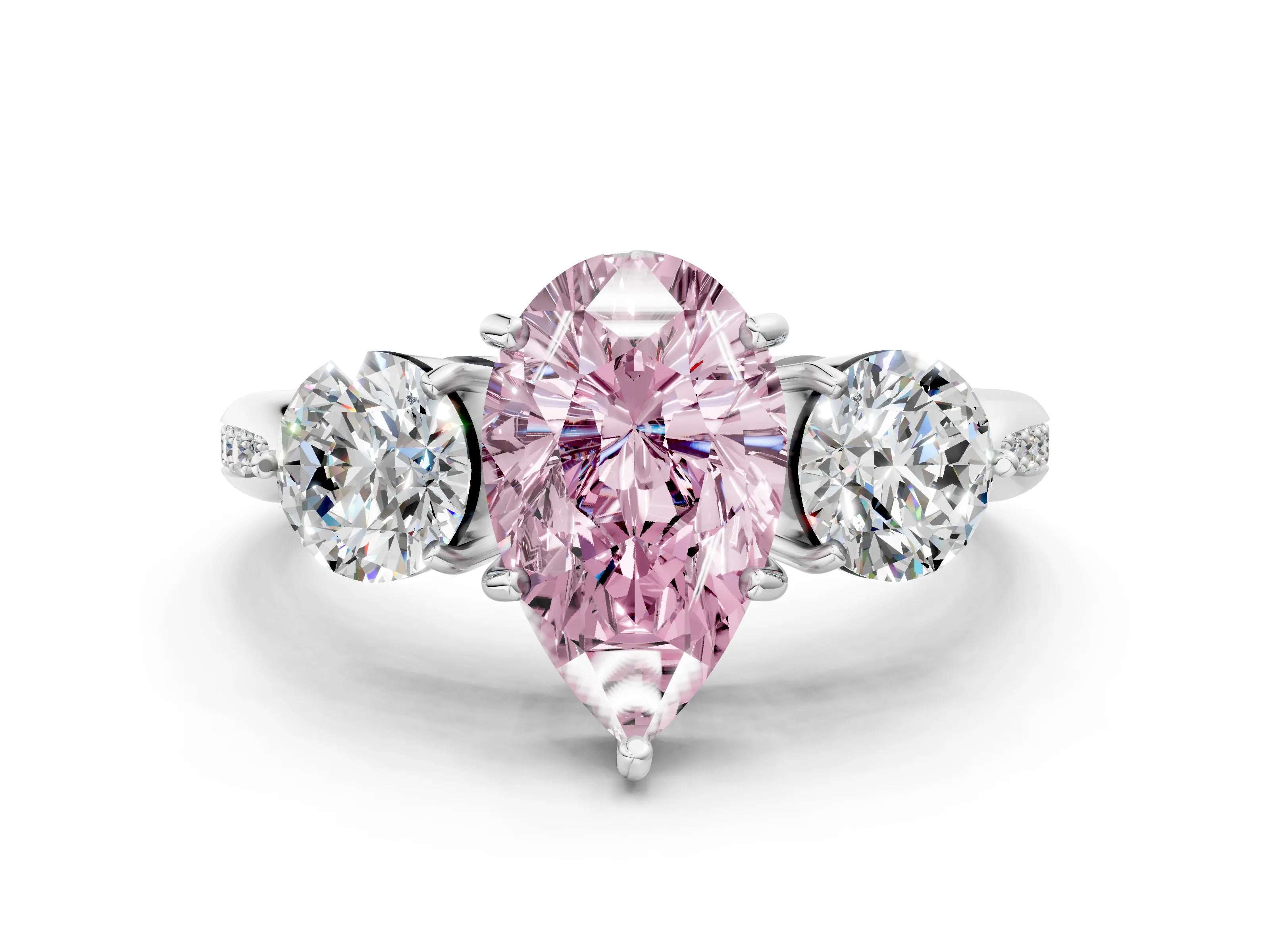 Platinum Three-Stone Fancy Pink Pear Cut Diamond Channel Set Engagement Ring with Prong Setting_25