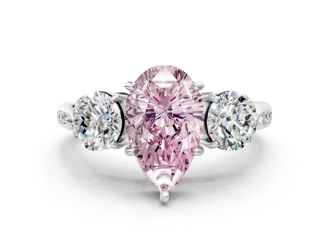 Platinum Three-Stone Fancy Pink Pear Cut Diamond Channel Set Engagement Ring with Prong Setting_25