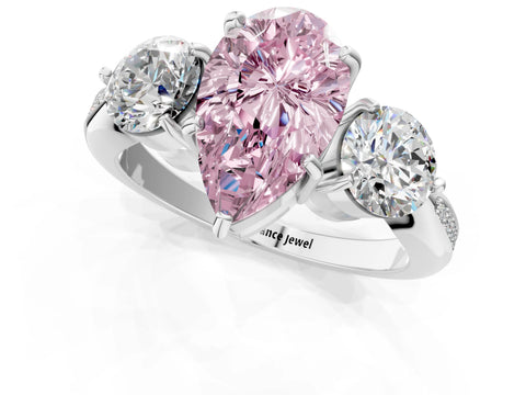 Platinum Three-Stone Fancy Pink Pear Cut Diamond Channel Set Engagement Ring with Prong Setting_26