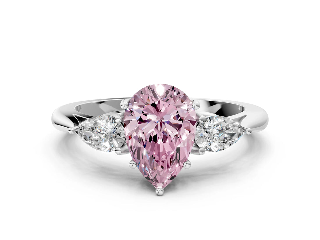 Platinum Three-Stone Fancy Pink Pear Cut Diamond Ring with Pear  Side Stones in Four-Prong Setting_12